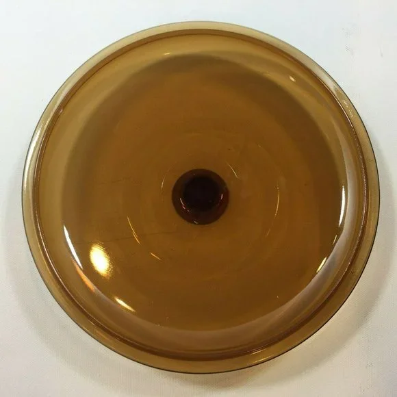 Vintage 9" Glass Amber Brown Cooking Pan Lid Casserole - Picture 4 of 5